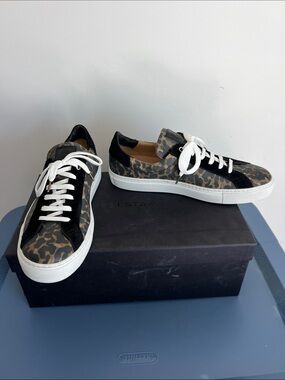 Belstaff dagenham leopard canvas suede low top sneakers tasmin gold colorway 41
